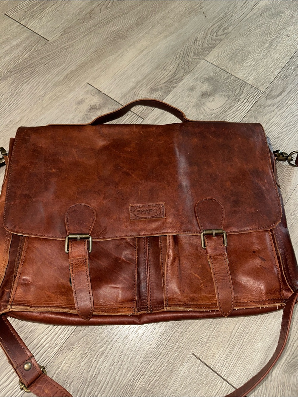 Sharo Dark Brown Leather Briefcase Laptop Messenger Bag